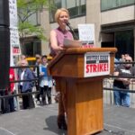 Cynthia Nixon Instagram – Today at @WGAEast’s #RallyAtTheRock to support my writer colleagues who are fighting for a fair and honest contract. As the sign behind the podium said, it’s time to do the WRITE thing! 📝

Swipe to the end for my tribute to some of the greatest (and most apropos) lines of all time! #WGAStrong