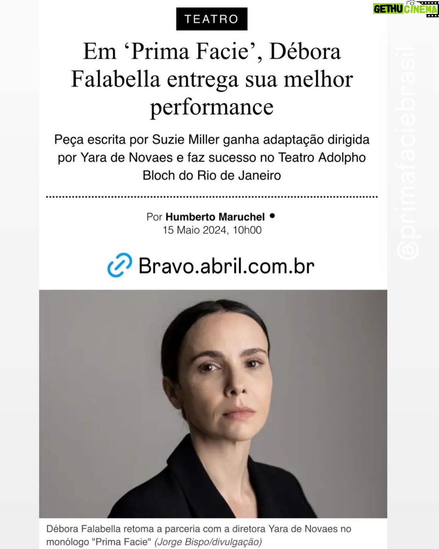 Débora Falabella Instagram - Entrevista ótima na @revista.bravo comigo e @yaradenovaes sobre Prima Facie. @primafaciebrasil Link nos stories. Estamos em cartaz de quinta à domingo no @teatroadolphobloch Espero vocês!! 📷 @jorgebispo