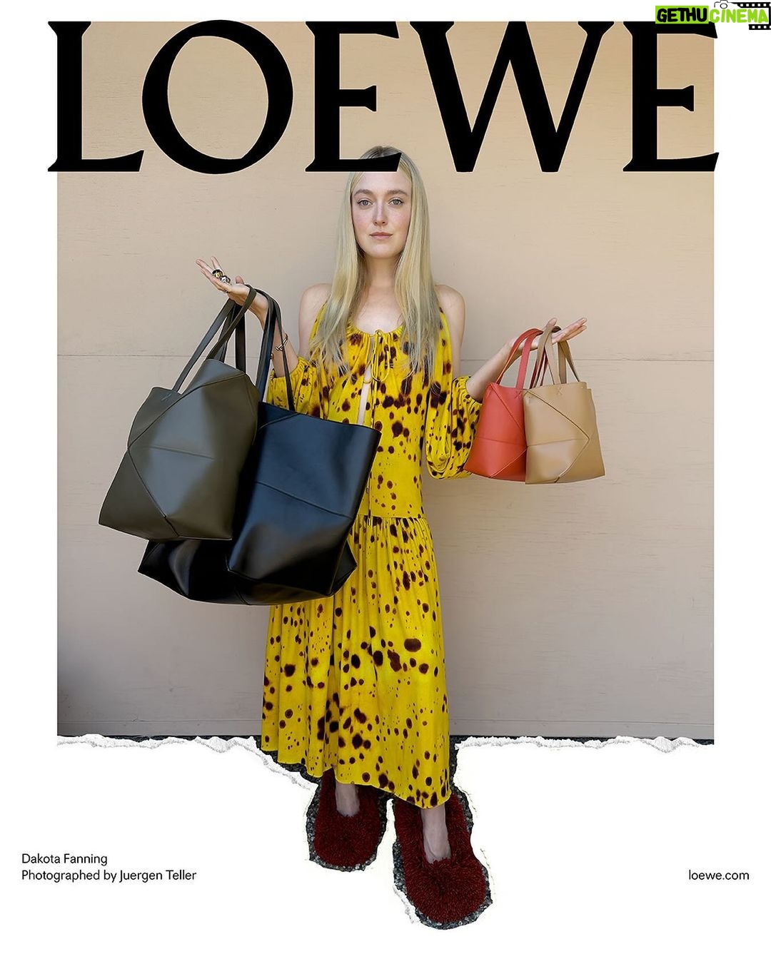 Dakota Fanning Instagram - Dakota Fanning for LOEWE Spring Summer 2024 precollection. Photography Juergen Teller Creative direction Jonathan Anderson Creative partner Dovile Drizyte Styling Benjamin Bruno Production Holmes Production #LOEWE #LOEWESS24