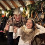 Danica McKellar Instagram - Can't believe my Valentine and I are celebrating 10 years of marriage this year!! 💕💕 Swipe for us in Viking hats! 😅 This is from last weekend in Park City at a very fun date night in a Viking-themed restaurant at the top of the mountain that you arrive at via a snowcat-led sleigh. And they served sorbet in rocks that the owners brought over from Norway, ha! . . I love you and all our adventures together, my Valentine! Thank you for being mine! P.S. Despite appearances, neither of us chose to drink that night - those steins held a non-alcoholic grog. 😋
