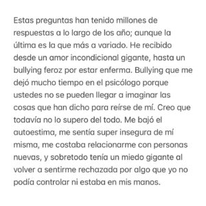 Daniela Nicolás Instagram - Cambiemos la forma en la que cada persona se ve a sí misma.
Vivir con una enfermedad crónica no me define como persona. 
Les dejé este mensajito hoy desde el fondo de mi corazón, espero que les ayude ♥️