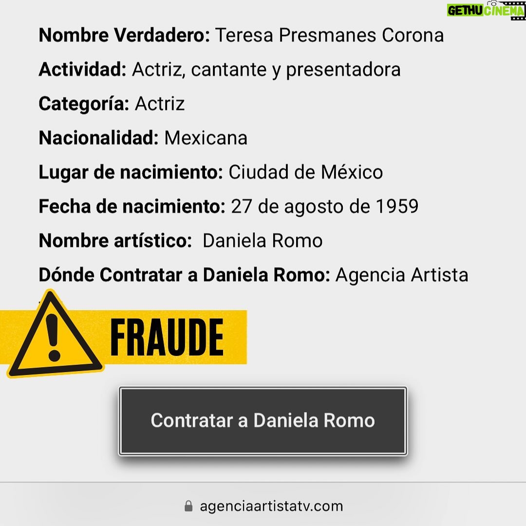 Daniela Romo Instagram - Amigos, aquí estoy de nueva cuenta para informarles que yo no pertenezco a ninguna agencia que se titula “Agencia Artista Tv”. ES FRAUDE lo que ahí estipulan‼️‼️ Mi oficina es, ha sido y será TIDAVI Promociones Artísticas✨ GRACIAS siempre 🙏🏻✨ #DanielaRomo #Aviso #Alerta #Fraude #Oficina #TIDAVI #Mexico #Mensaje