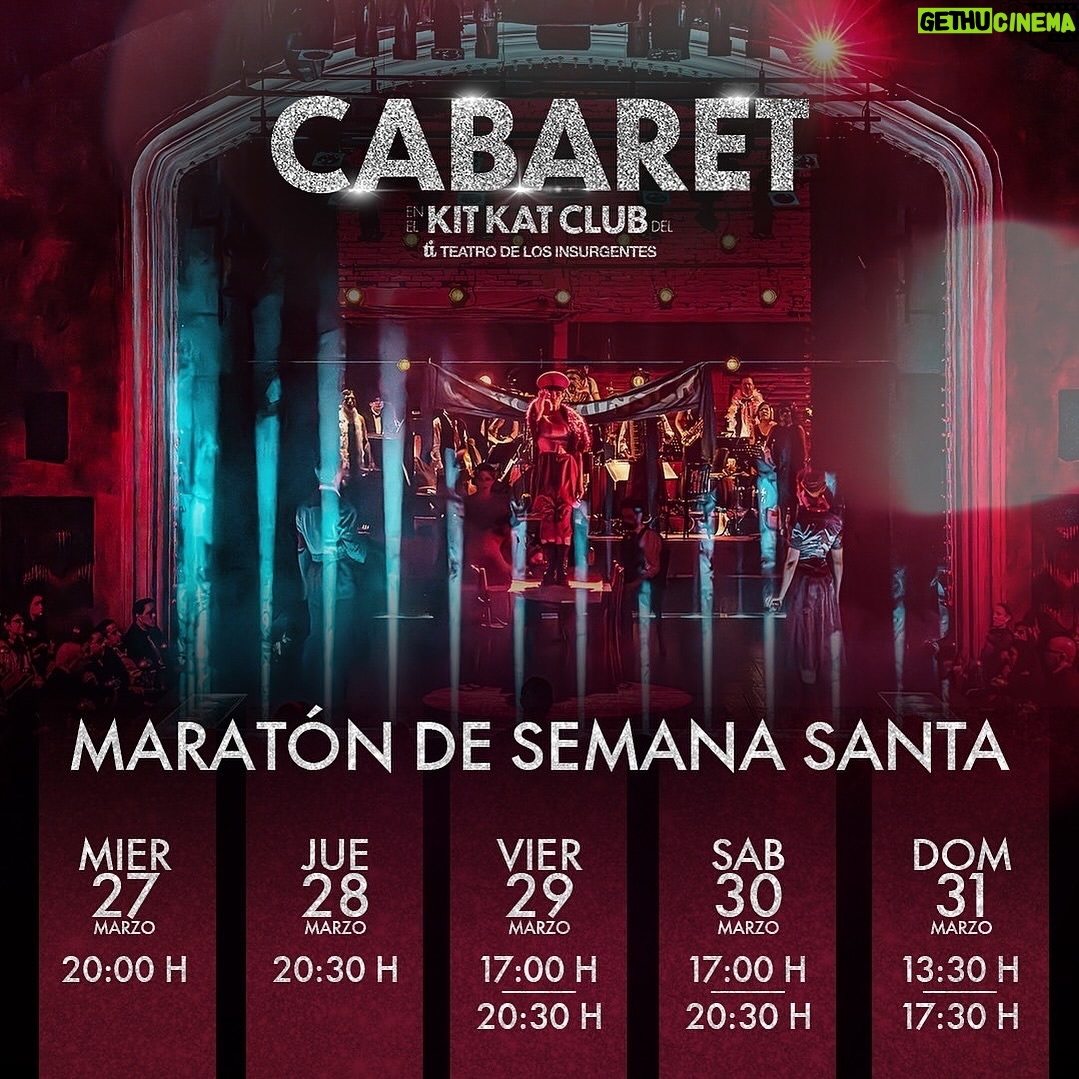 Daniela Romo - 3 Likes - 🙌🏻✨ Esto es Berlín, únete al CABARET desde hoy a las 20:00 hrs 🎶
Maratón de Semana Santa:
Miércoles, 27 de marzo: 20:00 hrs
Jueves, 28 de marzo: 20:30 hrs
Viernes, 29 de marzo: 17:00 hrs y 20:30 hrs
Sábado, 30 de marzo: 17:00 hrs y 20:30 hrs
Domingo, 31 de marzo: 13:30 hrs y 17:30 hrs
Boletos en la taquilla del @teatroinsurgentes y en Ticketmaster 🎟️✨
#DanielaRomo #CabaretMéxico #IlseSalas #IreneAzuela #TeatrodelosInsurgentes #TinaGalindo #Producción #Teatro #México #Cabaret #cdmx