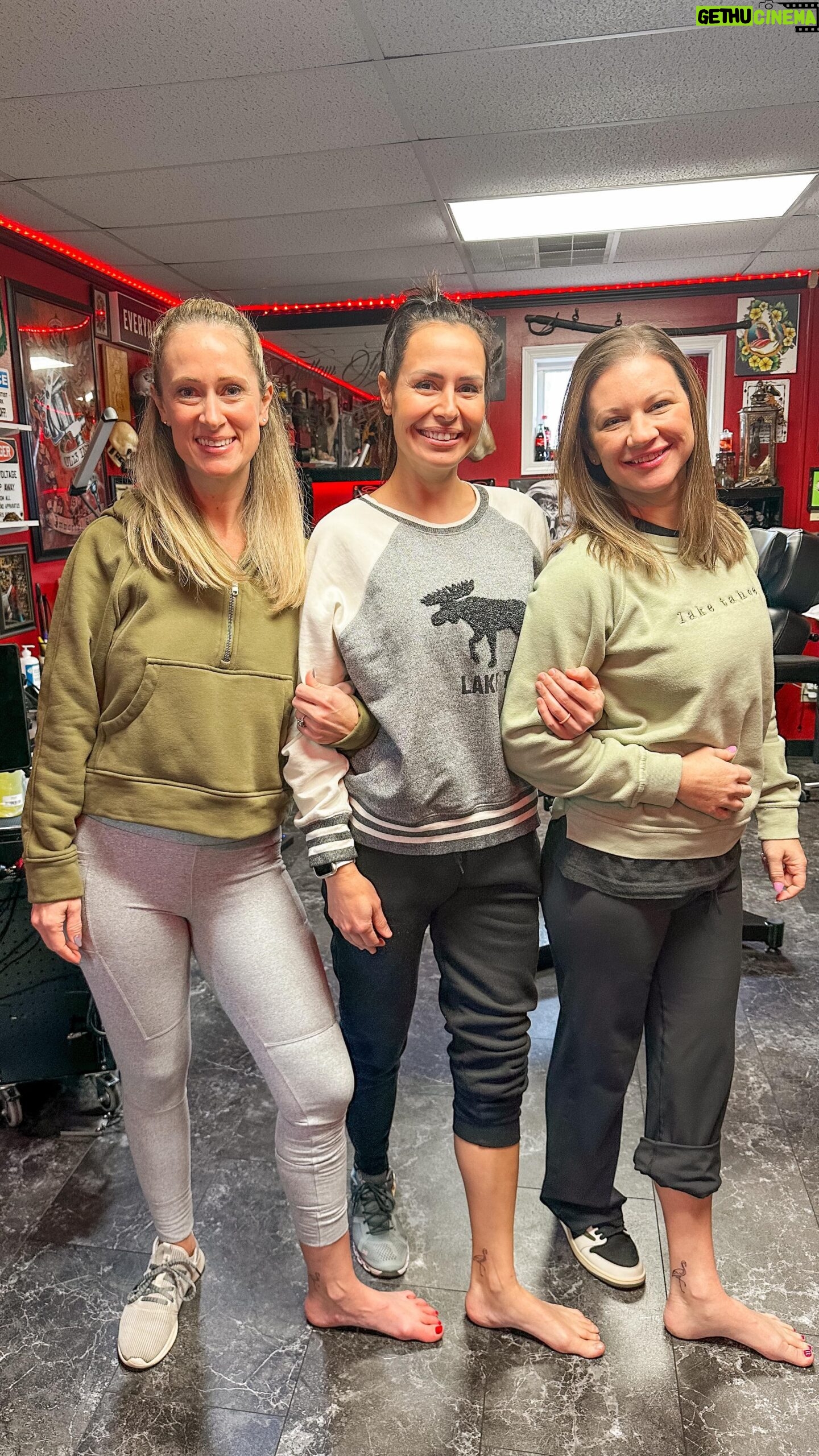 Danielle Busby Instagram - Cheers to my friends of a lifetime! We are all so different but the one thing that brought us together & keeps our friendship strong is the foundation of our Faith ! Nothing is better than truly being real with a sister in Christ! We laugh, we cry and we call each other out in our b.s.! 🦩Flamingo tattoo symbolizes balance, reminding us that we need stability in our life and this is what we help provide to each other. Best friends for a lifetime ❤️ We have talked about doing this for almost 10 years! We finally made it happen. #trimingo #bestfriends #itsabuzzworld