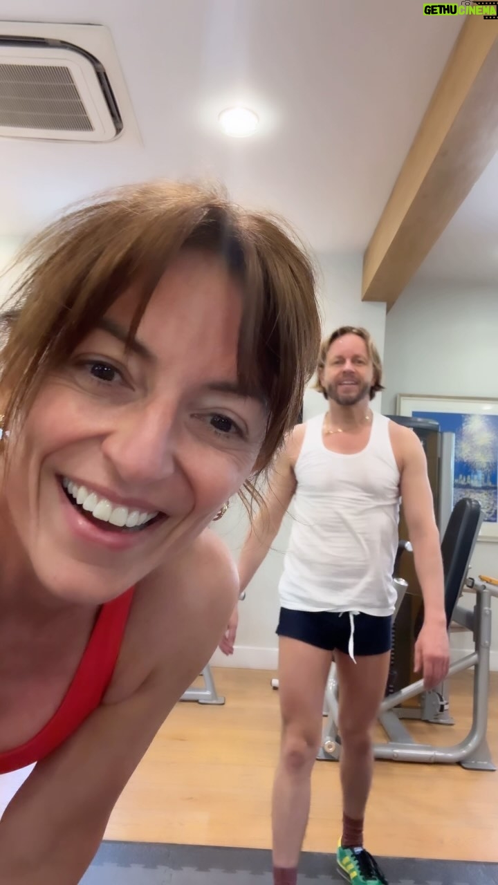 Davina McCall Instagram - So @mdlondon joined me today. I wanted to show him the @ownyourgoalsdavina work out from yesterday. @fayes_fitness β¦.He loved it!!!!!! He did 5 and a half rounds . Iβm never doing my own Vo again . Heβs much better πππππβ€οΈ #ad