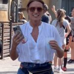 Davina McCall Instagram - Classic @waltdisneyworld photo … shorts , trainers, fanny pack ( thank you y@twinkle_survivor ❤️( that’s what they call a bum bag) and a blue drink … don’t ask 😂 it was delish 😋 big day … muppets, Star Wars , rise of the resistance ( unmissable) lunch (very good) tower of terror and Aerosmith, and great shops … we all loved the flavour and style of Hollywood studios … each @waltdisneyworld park has a very different feel to it … @mdlondon and I want to say a special thanks to Jessica who was the best guide ever , and talked us through so much history .. as a disney fanatic this was such a treat x #disney #gift