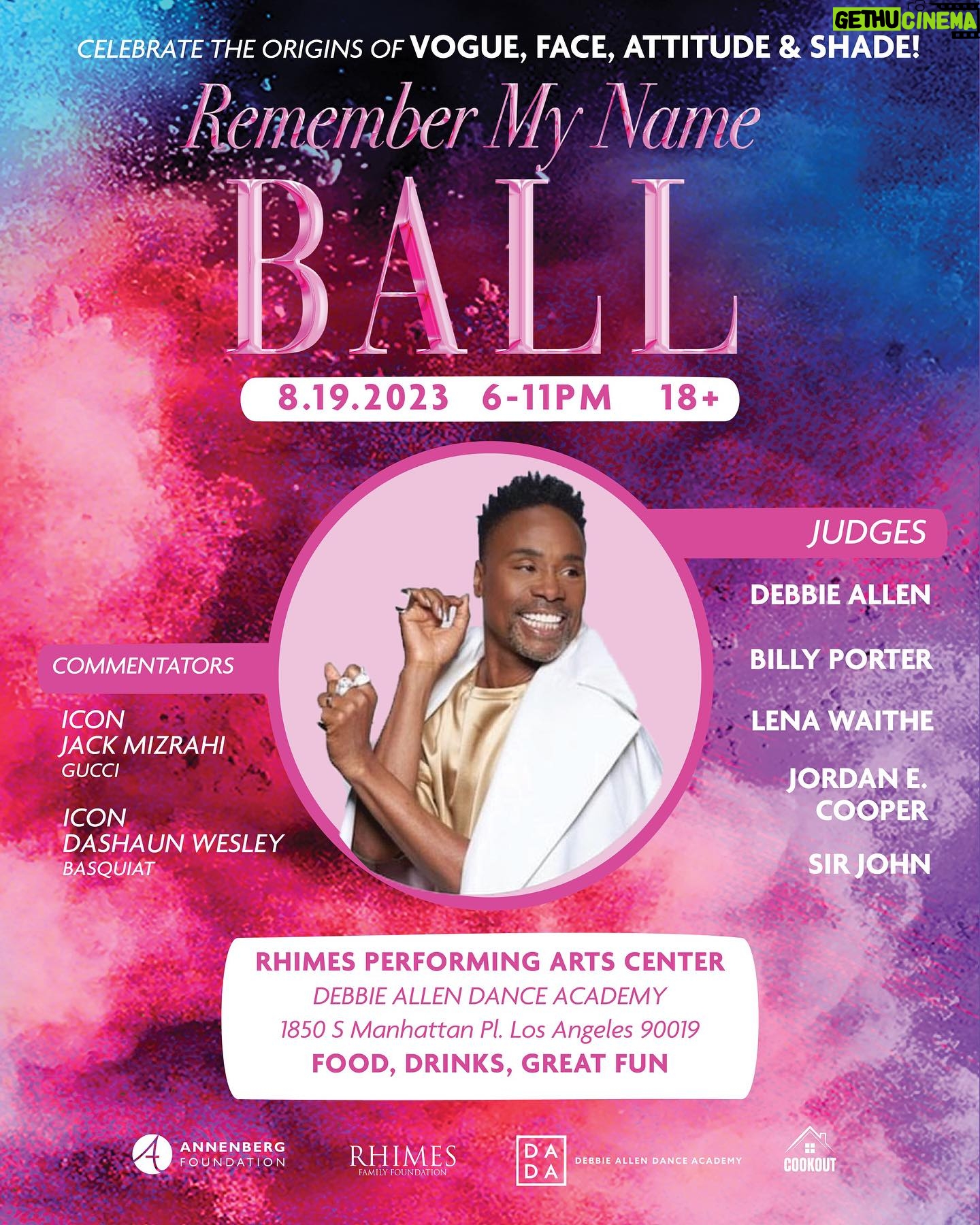 Debbie Allen Instagram - Join us at the Remember My Name Ball! ✨ An evening dedicated to embracing the origins of VOGUE, FACE, ATTITUDE & SHADE. Let's come together for a night of unity, passion, and fashion as we pay tribute to #OShaeSibley 🌈 Get tickets at the link in my bio! #RememberMyNameBall