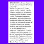 Debra Messing Instagram – THANK YOU President Biden for this unequivocal denouncement of the rampant assault, harassment and intimidation of Jewish students at Columbia University. 

Peaceful protest is a bedrock of our country.
Hate speech that incites violence is domestic terrorism. 

The leaders on college campuses must have moral clarity and ensure the physical safety of Jews and unimpeded access to classes, dorms, cafeterias, religious gathering, and any offering on campus. Anyone without the will to do so should be fired. 

NOW ITS TIME FOR ACTION.
@deptofjusticeph @fbi_deptofjustice @nyumayor @govkathyhochul 

#SilenceisComplicity #domesticterrorism #hatespeech #riots #Columbia #safecampus #ifyouhateAmericaleave