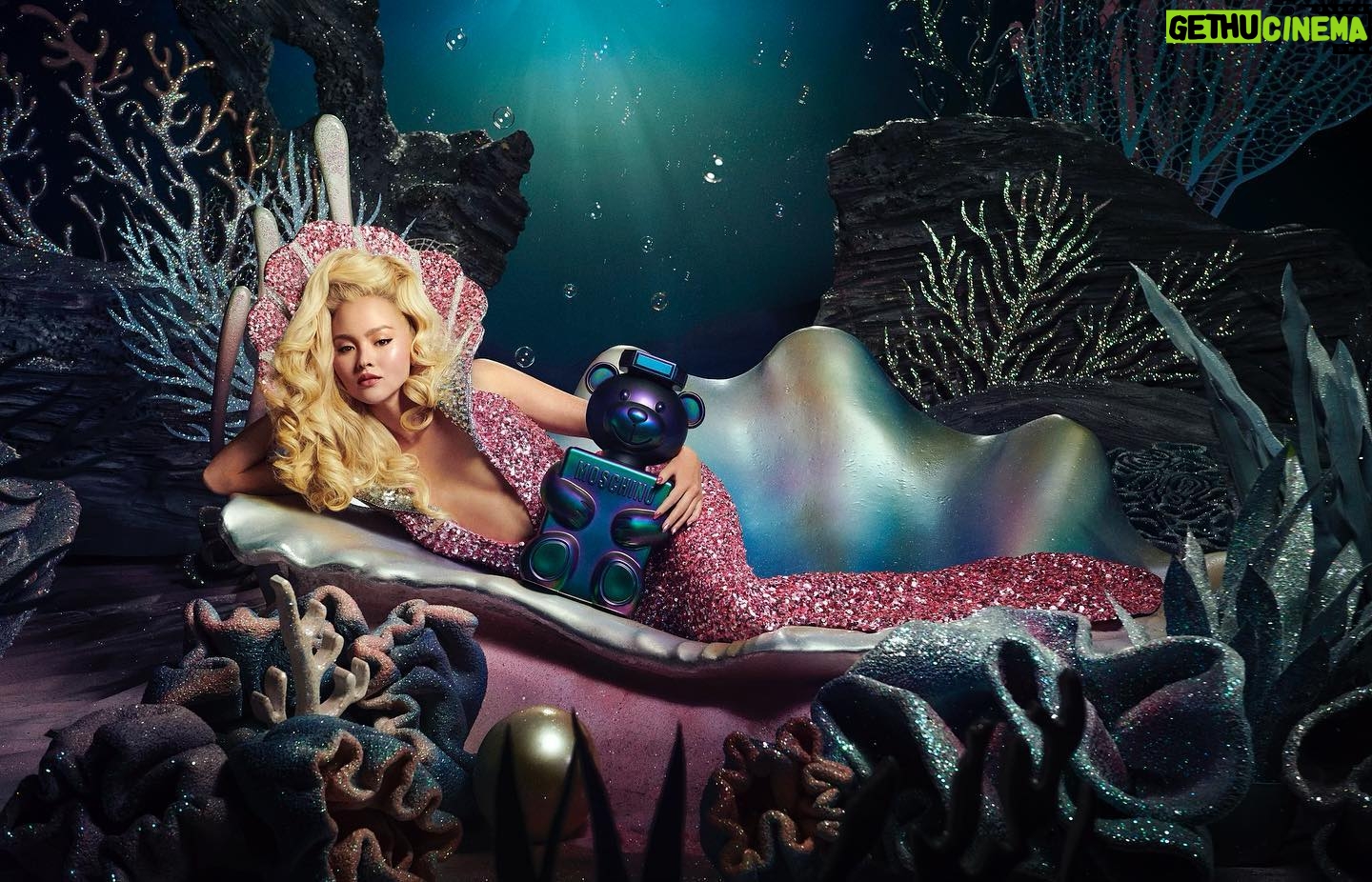Devon Aoki Instagram - A huge thank you to @jeremyscott for capturing these stunning photos and creating an exquisite underwater world that's truly mesmerizing and @moschino thank you for having me ❤️ and team @maryphillips @officialdanilohair @nails_by_yoko @duzansky @kristenvallow for the amazing set 💗wow!
