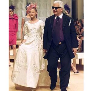 Devon Aoki Instagram - He was gentle, not at all like people assume. He would hold your hand, ask your opinion, was always curious about what you were wearing, he was generous and would shower you with gifts and laugh at your jokes. Not one bland statement could ever be uttered from his lips. He was lightning quick.  Once we became friends, he showed me poetry like works by Alan Seegar and I sent him my own poems by fax.  He introduced me to the work of Brancusi and we shot a story where I became a Brancusi sculpture.  He communicated by fax and preferred to write hand written letters, beautiful words and drawings on his signature paper.  After the show, I ended up traveling to his home in Biarritz to shoot the campaign. It was countryside and we were joined by a horse and a goat that were best friends and roamed the property with us.  I saw Karl’s reflection on the glass as we shot the campaign and he made it into one of the photos which I will post once I find it.  I will miss him so much—he will always be so special to me....and I am grateful for all the times that I became his bride, that he took my hand on the runway or let me sit at his side during fittings, the times that I stayed at his place in Paris and he would come into to the room after a long day to give me a squeeze.  Those days I will never forget and will always cherish.  I will miss you KL.  Sending love and prayers to all who loved him.  Xo