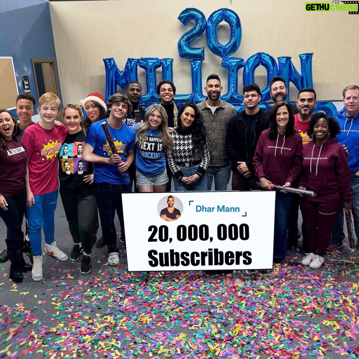 Dhar Mann Instagram - Woww 20M subscribers?! If you had told me a few years ago when I started my YouTube journey, unsure if I’d even get 20 subscribers, that this would happen… I never would’ve believed you 🙏🏽❤️ Beyond the number I’m just so grateful to get to work with so many great people, do what I love every day & create stories that inspire people all around the world. Even though it’s my name on the Channel I want to acknowledge no person ever achieves anything great without a village behind them. So thank you to @laurag_143 and @rubenortizzz, this couldn’t have happened without you two. Thank you to our amazing 150 person team of writers, producers, crew members, editors, managers and so many more that work so hard. Thank you to the 1,000 actors that bring our stories to life and make this all possible. And most importantly thank you to YOU, for your support on our mission to help spread positivity! So you see… Even though it feels like we’ve come so far in such a short time I know our work is just beginning and I can’t wait for us to celebrate so many more milestones to come 🎉