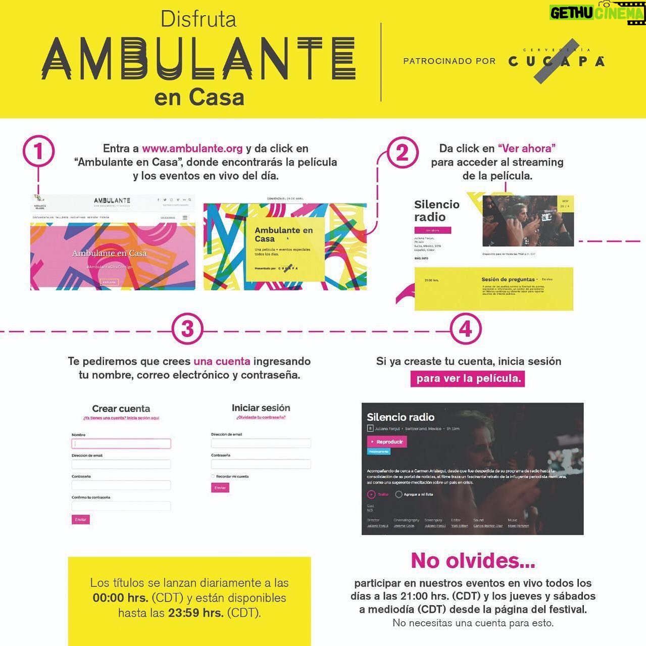 Diego Luna Instagram - Mañana arranca Ambulante en Casa. Aquí los pasos para conectarse y ser parte de esta edición en línea de @Ambulante. Un mes, 65 documentales y muchas actividades. Entra a ambulante.org para ver el programa y prepárate.