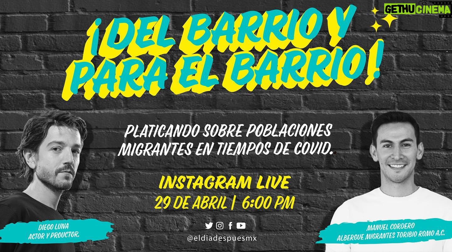 Diego Luna Instagram - Mañana púchenle al IG live a las 6:00 pm. Manuel y yo vamos a platicar sobre personas migrantes en tiempo de covid y como apoyar. #MiBarrioMeRespalda.
