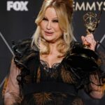 Dita Von Teese Instagram – Delighted to see @jennifercoolidge wearing @ditavonteeselingerie peeking out of her gown as she accepts her #Emmy award! 
This style is called Julie’s Roses, named for another glamorous friend, @julienewmarofficial.  It comes in a multitude of colors, and up to size 44G. 
It’s in store now at ditavonteeselingerie.com and fine lingerie retailers around the world.