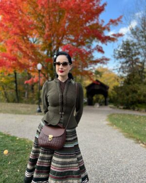 Dita Von Teese Instagram - Greetings from my hometown of #WestBranch Michigan! 
I made my first return to my hometown since my family and I left for California when I was 12. 
@tiffanybartok and @jaycebartok have been documenting my life with cameras since 2019, from at home, to Monte Carlo and Paris…and now back Michigan to revisit my childhood. 

Thank you, #Michigan for the epic Autumn color show, and thank you West Branch for welcoming me back so kindly. 🍂🧡🍁🐿️ 

(More on my Patreon)