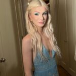 Dylan Mulvaney Instagram - Is it giving a) mamma mia b) Elsa c) Daenerys d) aquamarine e) early 2000’s paris Headed to the @herelieslovebway opening wearing @aliceandolivia Makeup @facesbydanii Hair @geobrianhmu
