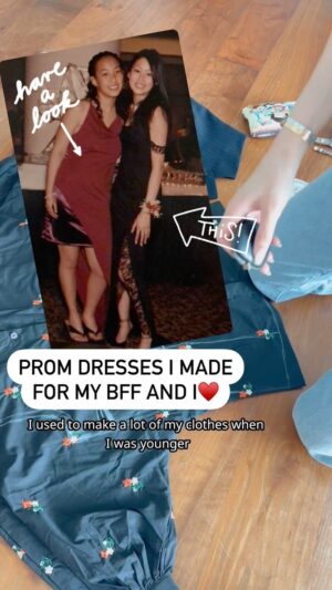 Eliza Sam Instagram - My greatest past love has come back into my life!… it’s actually my sewing machine 😎! When I was in high school, I was known as “the girl who makes all her clothes”, I made prom dresses, Halloween costumes, ANYTHING, even a Mexican wrestling mask once! Sewing was my happy place, a way to connect with friends, and my tool turn fashion dreams into my own reality.

Life takes us in different directions, whether it’s work, family or anything else, and sometimes, we lose touch of things that bring us joy. 
Dear sewing machine, I’m glad I found you again♥️.

Did you like the upcycled top with the collar? Or no collar?