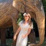 Elizabeth Hurley Instagram - Celebrating the world’s largest living land mammals at @sudeleycastle These beauties are part of @coexistence.story and are modelled on elephants from my beloved India #elephantfamily #worldelephantday #coexistence #sudeleycastle