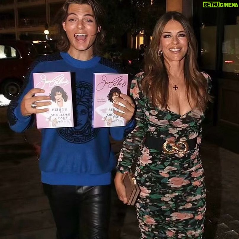 Elizabeth Hurley Instagram - Three cheers for the divine @joancollinsdbe 💗💗💗 So excited to read her memoirs Behind the Shoulder Pads 💗💗💗💗