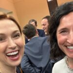 Ellie Kemper Instagram - A great trip home to celebrate the 100th Anniversary of my high school @jbs1923_official!! Well the only selfies I took are one with fellow alum / rising star #JonHamm and another with my friend #Jessica. Thank you to everyone at JBS for such an uplifting and beautiful event, and to @wheresnewmo for the extra pics! 💙💛💙💛💙💛💙💛💙