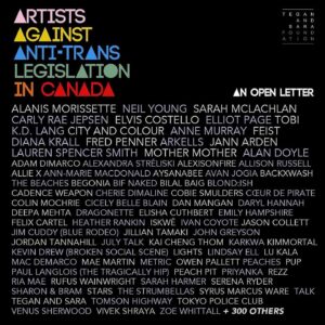 Emily Hampshire Instagram - Today on #TransgenderDayofVisibility, the @teganandsarafoundation announces an Open Letter: Artists Against Anti-Trans Legislation in Canada. For those outside of Canada, the country is often seen as a human rights haven. However, the reality is that Canada is not immune to the global attack on the trans community and their access to inclusive spaces, healthcare and freedoms.
 
More than 400 artists living in or hailing from Canada signed this letter to draw attention to the concerning rise of anti-trans legislation in the country, including proposed bans on inclusive healthcare for trans youth in Alberta, and infringement on the freedoms of gender-diverse youth to use their chosen names and pronouns at school without parental consent in New Brunswick and Saskatchewan.
 
The anti-trans policies taking root in Canada go beyond discrimination - they present a clear risk to the mental and physical well-being of trans individuals throughout the country. The undersigned artists stand against these alarming and destructive policies, and call on our communities and local and national policymakers to put a stop to this concerning surge in anti-trans policy.
 
Read the full letter and view all signatures at teganandsarafoundation.org/open-letter or the link in our bio.