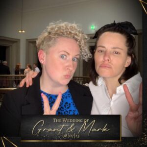 Emily Hampshire Instagram - I crashed my first wedding!  Congrats Grant & Mark! (Learning how to Vogue was surprisingly easier for me than learning how to “peace & pout” 🥴)