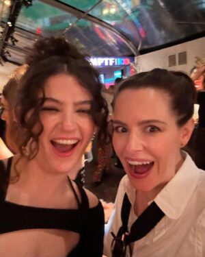 Emily Hampshire Instagram - Day -> night. Thank you @bafta for the tea & party sandwiches ❤️🥪 (- crust) & @mptf for the 🍕 & 🍫. The only thing that could have made yesterday better is me being cooler —or at least just less awkward fan girling all over @carriganagain (I’m sooooorrry! 😰🫣 I just think you’re amazing and it made me weird🥸)