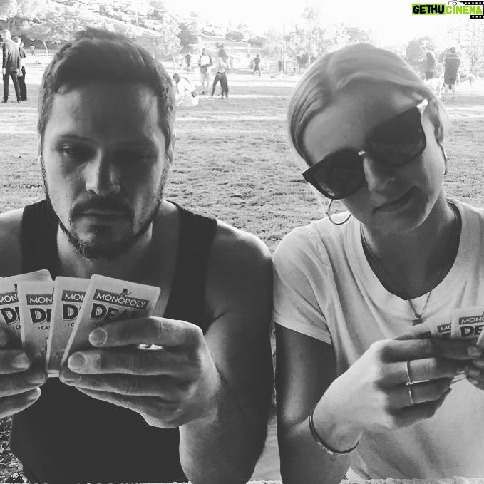 Emily VanCamp Instagram - Definitely did NOT peek at your cards @i_am_officially_nick_wechsler #monopolydeal #reunited 📷 @eugenesamkim