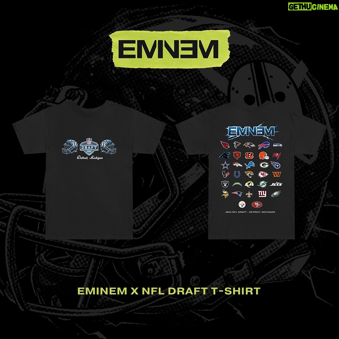 Eminem Instagram - Detroit, ur on the clock! Time is running out to cop the EMINEM X NFL DRAFT collab tee - available thru NFL Draft weekend only! Link in bio #NFLDraft #detroit