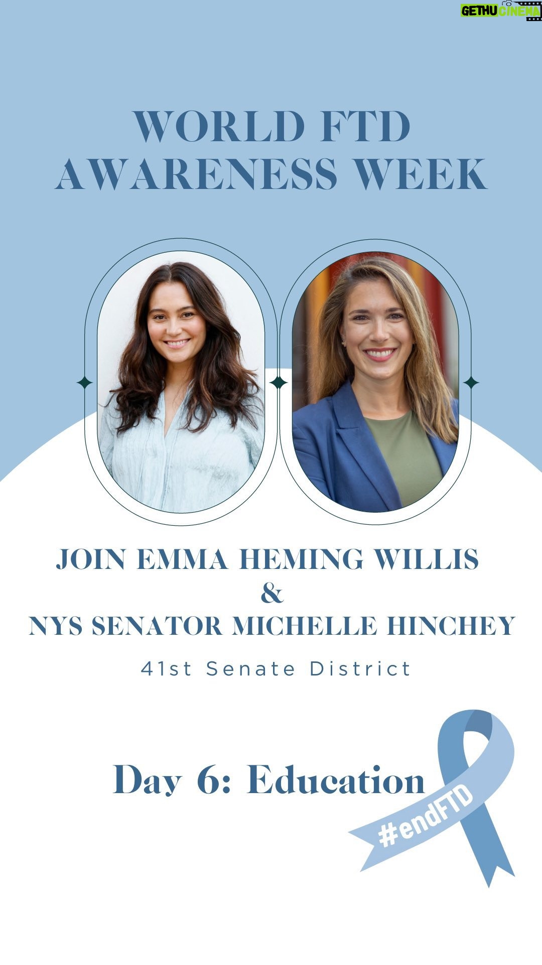 Emma Heming Instagram - I’m honored to have interviewed New York Senator Michelle Hinchey, from the 41st District. I’m so in awe by her dynamic work that she has done in her home state to bring FTD awareness to the forefront. You should know that World FTD Awareness Week is officially recognized in the state of New York due to her. She has influenced me greatly to roll up my sleeves and see if I can get FTD Awareness Week recognized in our family’s home for next year. I hope she will inspire you as well. Today’s theme is Educate: Tell friends, neighbors, & health professionals about the unique symptoms and challenges of FTD, and encourage them to seek more information. Head to the link in my bio where you’ll be able to watch @michellehincheynysenate full interview on my YouTube channel, Make Time to Connect. #worldftdawarenessweek #frontotemporaldementia #icareaboutftd #endftd