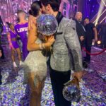 Emma Slater Instagram - THE CHAMPIONS!!!!! So so happy for these two, the season 32 winners @_xochitl.gomez @valentin. Flawless dancing and beautiful journey. Love this moment I captured between Val and @jennajohnson also, so cute 🥰 All the finalists put in so much hard work and dedication to their dances and their partnerships, congratulations to all of you guys @sashafarber1 @daniellakaragach @pashapashkov @theartemc. In the last video that’s the view we got for the big win and the pyro’s on stage caught us a little off guard 😂🫨 don’t worry we were safe ☺️