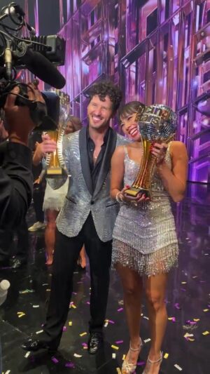 Emma Slater Instagram - The WINNERS!!! Here’s my post finale BTS live featuring @_xochitl.gomez @valentin @rashadjennings @jennajohnson ❤️🥳
