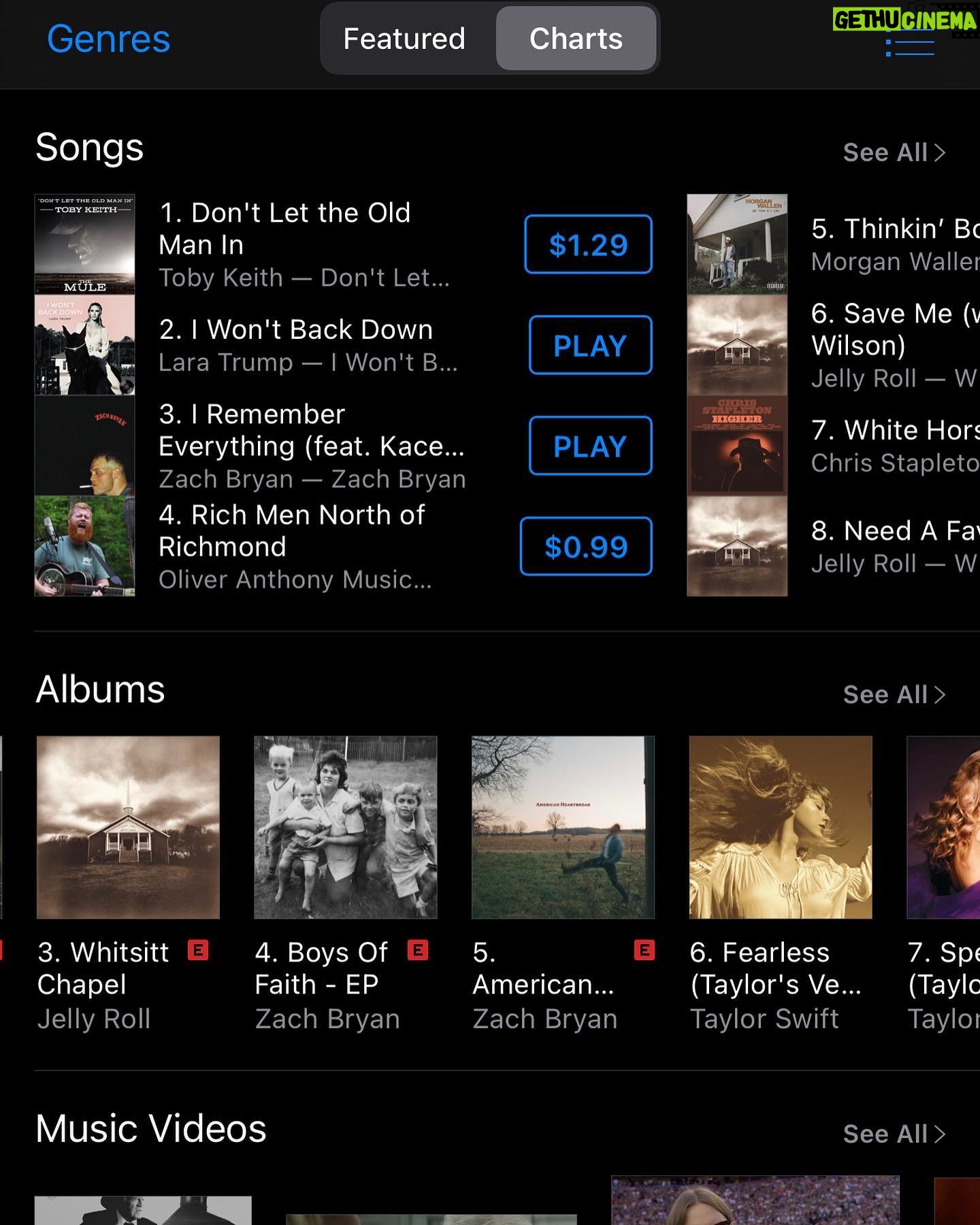 Eric Trump Instagram - LARA is #2 iTunes Charts!!! Never thought I would see a Trump sandwiched between Toby Keith and Zach Bryan!