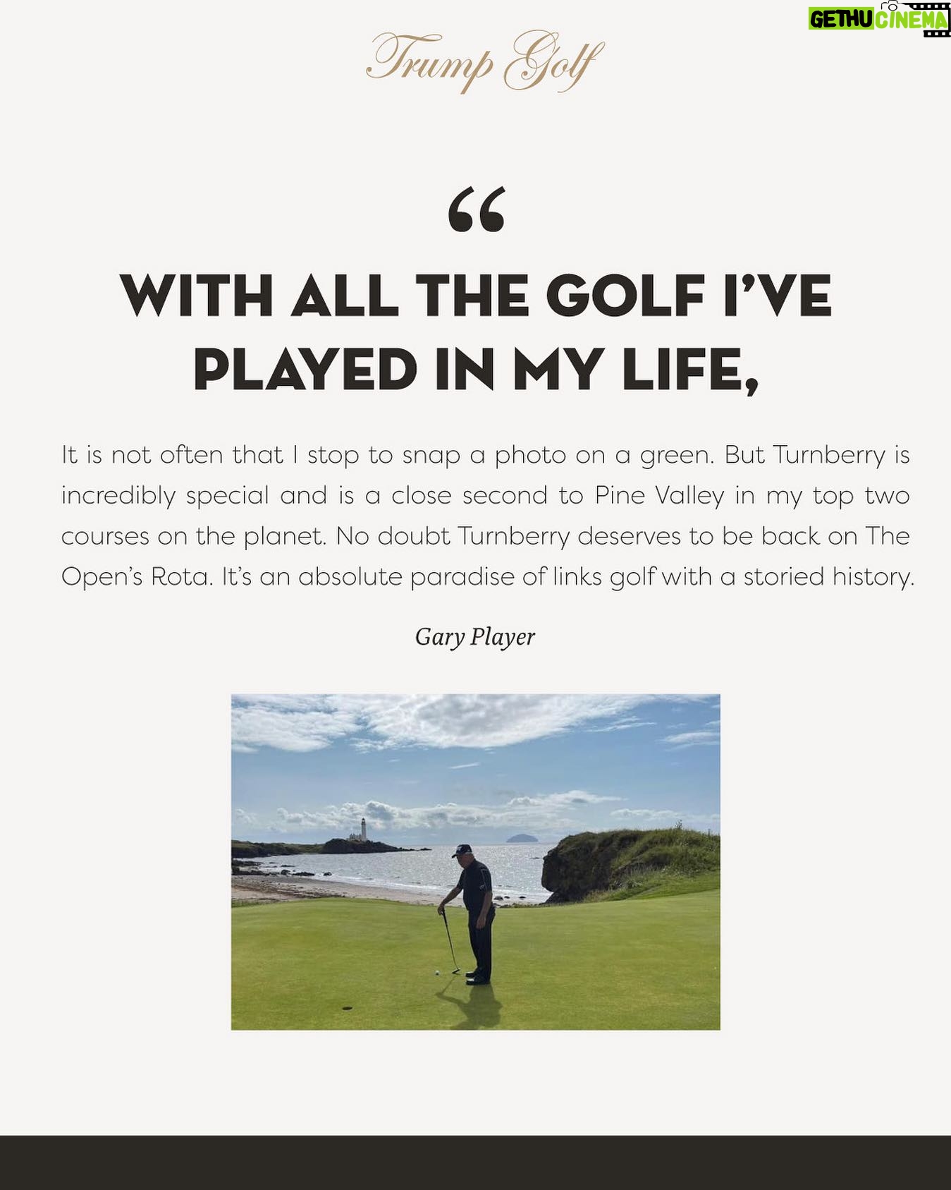 Eric Trump Instagram - It is an absolute honor to have hosted golf legend, @garyplayer, at the iconic Trump Turnberry. Thank you, Gary, for your kind words—@trumpturnberryscotland is truly an unforgettable golf destination and we welcome you back any time!