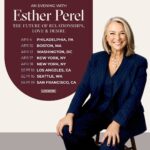 Esther Perel Instagram - It is my pleasure to invite you to join me for my first-ever U.S. tour — An Evening With Esther Perel: The Future of Relationships, Love & Desire. Tickets are now available to the general public and selling quickly! A truism that we all know but often forget is that the quality of our relationships determines the quality of our lives. And I am truly appreciative of the many meaningful connections I share with my audience and our community. This tour will allow me to meet you, in real life, in my home city of New York City as well as in Philadelphia, Boston, Washington DC, Los Angeles, Seattle, and San Francisco. If you can make it, I would love to see you there. And if you have questions for me, themes you hope we cover, conversations you hope to start — please share them in the comments section below and tag those you’d like to come with! I’ll be listening to you ever more closely as I prepare to join you all for this immersive, interactive experience. Join me through the link in my bio.