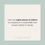 Esther Perel Instagram - ‍Couples polarize around all kinds of values. Should we spend the holidays with your parents or mine? If we share finances, do we need to ask permission for personal spending? I’m used to hearing these stories in my office. But the clashes around social values within couples, families, colleagues, and friends have taken on a fresh pitch. ‍ Long-standing patterns in our relationships come to a head in these arguments. If you listen closely to a screaming couple, you will hear feelings around respect, recognition, control, trust, care, and power. Too often, clashing couples focus only on the surface. That can leave us feeling that, not only are we living in a world that’s gone mad, we’re living with a person we no longer recognize. ‍ ‍Modern romance doesn’t pay much attention to “values clarification” until there is “values crisis.” But it doesn’t mean we have to stay in crisis mode. My advice to couples at a crossroads over issues rooted in values is this: step away from the content of the argument for a moment and consider the form. Swipe through for eight more pieces of advice, and for a deeper dive into the topic, check out the newsletter link in my bio.