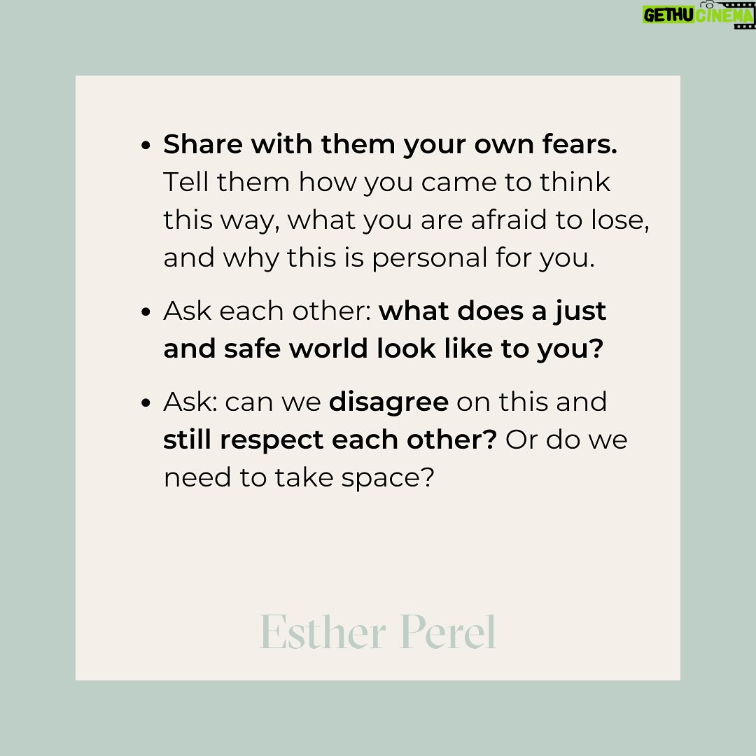 Esther Perel Instagram - Couples polarize around all kinds of values. Should we spend the holidays with your parents or mine? If we share finances, do we need to ask permission for personal spending? I’m used to hearing these stories in my office. But the clashes around social values within couples, families, colleagues, and friends have taken on a fresh pitch. Long-standing patterns in our relationships come to a head in these arguments. If you listen closely to a screaming couple, you will hear feelings around respect, recognition, control, trust, care, and power. Too often, clashing couples focus only on the surface. That can leave us feeling that, not only are we living in a world that’s gone mad, we’re living with a person we no longer recognize. Modern romance doesn’t pay much attention to “values clarification” until there is “values crisis.” But it doesn’t mean we have to stay in crisis mode. My advice to couples at a crossroads over issues rooted in values is this: step away from the content of the argument for a moment and consider the form. Swipe through for eight more pieces of advice, and for a deeper dive into the topic, check out the newsletter link in my bio.