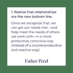 Esther Perel Instagram - This month, I've been exploring what it means to take a break. Finding the true meaning of being on vacation, being able to detach from our work and home lives to focus on the importance of unwinding. Allowing ourselves the opportunity to rejuvenate, create mental space, recharge our systems and play. As the summer hiatus comes to a close and we prepare to resume business as usual, it's crucial to bear in mind that even at work, there lies room for playfulness. Playfulness breaks down invisible walls between people, often leading to more fluid teamwork as well as enhanced creativity, problem-solving or innovation breakthroughs. Visit the link in my bio to read about my 3 Secrets to Happiness at Work.