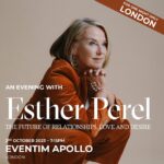 Esther Perel Instagram – Hello again, London! 

The general sale for my one-night show at the Eventim Apollo on October 2nd has opened this morning, and we anticipate tickets will go quickly! 

I would love to see you all there, and invite you to share your questions and curiosities in the comments section below as I prepare to join you all for this immersive, interactive experience. So looking forward to it. Visit the link in my bio for more information.