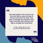 Esther Perel Instagram - Can two people meet each other's needs without having to sacrifice a part of themselves? In a brand new episode of Where Should We Begin? I speak with a woman who grapples with past betrayals, and questions whether she can overcome her fears and embrace a future where love isn't tainted by past wounds. Listen to "My Exes Exes Keep Ruining My Relationships" through the link in my bio.