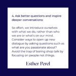 Esther Perel Instagram - Friends are an enormously important part of my life. I dedicate time to building new friendships, fostering a community, and maintaining relationships all over the world. In my office, I encourage my clients to make friends and explore the myriad of questions that arise around these relationships as often as I do romantic relationships. What does friendship mean? What are different degrees of friendships? What different types? How do you talk to your friends? How do you fight with your friends? How do you make up with your friends? We don’t focus enough on these questions in friendship, yet they are the balms of people’s lives. Priya Parker once explained to me that when people gather, they are there for you, but they are also there for themselves. For when we know that we matter to others, it gives us a significance. Many of you have heard me explain how, today, we turn to one person, our partner, to provide what an entire village once did: a sense of grounding, meaning, and continuity. Now, I am meditating on the importance of the village: how I have built my village and how you can build and maintain yours. No matter how deep your connection, friendships require emotional maintenance. Connection creates positive by-products; it is an antidote to loneliness. Friends are a lifeline, an oxygen mask. And Object Constancy—our capacity to understand that an absent person or object exists and will return—is a muscle that needs to be exercised. Consider this a workout plan for the friendships that matter most to you. Remember: it is the quality of our relationships that determines the quality of our lives. To explore the topic further, visit the blog through the link in my bio.