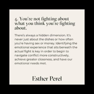 Esther Perel Instagram - Conflict is inevitable in any relationship, but learning to navigate these friction-filled spaces can leave you more connected than before the conflict arose. It only takes one different choice to change a pattern. 

Read more on @shon.faye’s key takeaways from my course "Turning Conflict Into Connection" in @voguemagazine article "5 Thing I Learned from Esther Perel's New Course on Conflict and Relationships" and visit the link in my bio to check out the course for yourself.