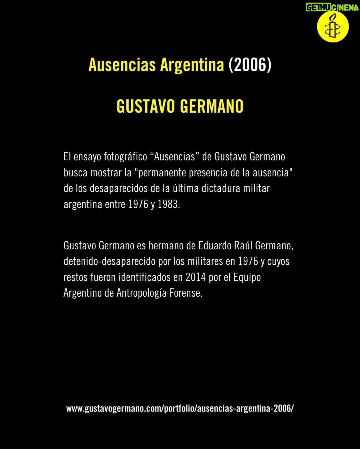 Eva De Dominici Instagram - Este domingo se cumplen 48 años del último golpe de Estado en #Argentina. Por eso compartimos el ensayo fotográfico “Ausencias Argentina” de #GustavoGermano. Las imágenes buscan mostrar la “permanente presencia de la ausencia” de los desaparecidos de la última dictadura militar argentina entre 1976 y 1983. 🇦🇷 💬 «Ausencias pretende reflejar en 14 rostros la historia de todos. Cada foto es una historia en sí misma pero a la vez es la historia de todos los casos. Yo creo que si Ausencias transmite algo es por la actitud de los retratados. Ellos denuncian un espacio que debería estar ocupado, pero lo hacen desde una serenidad y convicción, desde una falta de odio que es lo que, yo creo, logra conmover”, sostiene el fotófrago, que inició su carrera en 1986 durante un viaje por América Latina. 👉 Gustavo Germano es hermano de Eduardo Raúl Germano, detenido-desaparecido por los militares en 1976 y cuyos restos fueron identificados en 2014 por el Equipo Argentino de Antropología Forense. ✊ Desde @amnistiaar reafirmamos la importancia del proceso de memoria, verdad, justicia y reparación como ejemplo, tanto a nivel nacional como global. 🇦🇷