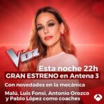Eva González Instagram - 🎤 ¡@lavozantena3 VUELVE hoy a @lavozantena3! 💥 Llega una nueva edición cargada de talento, sorpresas, música y una gran novedad: los SÚPERBLOQUEOS. 🎤 Con @evagonzalezoficial como presentadora y @luisfonsi, @antoniorozco10, @_maluoficial_ y @pablolopezmusic como coaches. 😎 A las 22h00, en @antena3com.