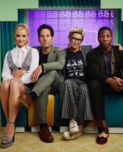 Evangeline Lilly Instagram - Just a few quantum buddies, langin’ around 😉 @kathrynnewton #paulrudd #jonathanmajors #antmanandthewaspquantumania @entertainmentweekly