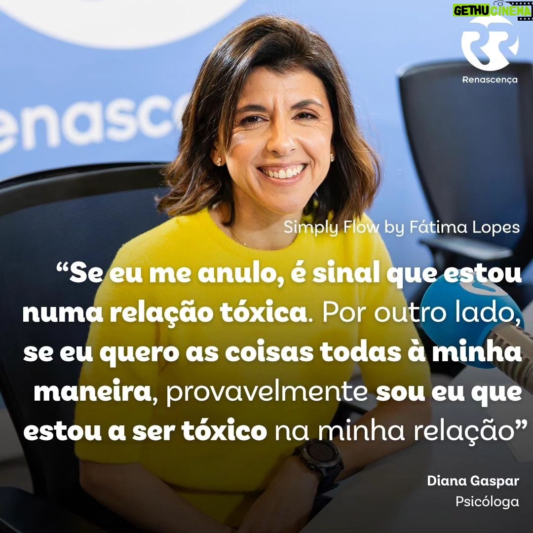 Fátima Lopes Instagram - Porque nos mantemos em relações tóxicas? A psicóloga Diana Gaspar desvenda o que está na origem deste nosso comportamento, ajuda-nos a identificar mais facilmente relações que não são saudáveis e a saber sair delas. Para ver no mais recente episódio do podcast "Simply Flow by Fátima Lopes", que pode ver nas plataformas de podcast habituais, no Youtube da Renascença e em rr.pt. #SimplyFlow #Renascença #Essilor www.essilor.pt
