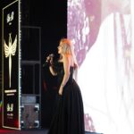Farrah Yousef Instagram - Pleased to be part of such beautiful event that honors human and #humanity🤍 it was such an honor to perform for you last night✨ . . . . #dress 👗: @designersandus #hair & #makeup : @rival.starsuae #photography 📸 @asem_sarakbi Big thx to @naghamamer
