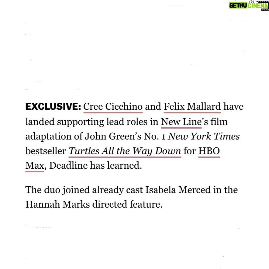 Felix Mallard Instagram - SO EXCITED to finally share this news with you. @johngreenwritesbooks has crafted an immensely beautiful story in Turtles All The Way Down and it’s beyond an honor to join such a wonderful group of people to bring it to the big screen. Absolutely cannot wait. Also, comments are back on. Go nuts. 🐢