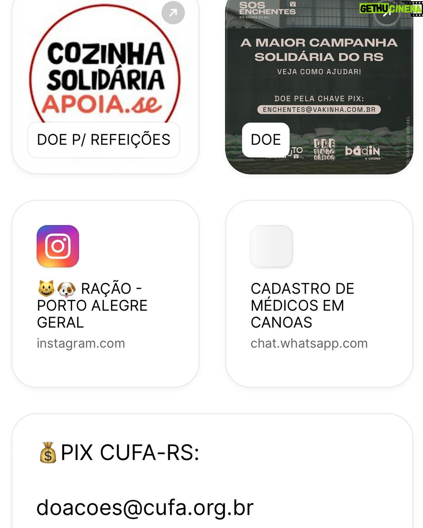 Foquinha Instagram - O @victor.arnt criou esse link que reúne informações úteis para o auxílio das vítimas do RS. Conversei com ele para entender melhor e é uma das plataformas mais completas que vi até agora e está sendo atualizado por ele e voluntários. O principal foco é resgatar pessoas que estão em situação de risco. Lá tem planilhas com infos de quem precisa de resgate por cidade, status dos regastes e contatos para acionar resgates. E para adicionar informações de pessoas que precisam de resgate ou qualquer outra info, podem mandar para ele por direct! Também tem links para doações, cozinha solidária, auxílio médico, auxílio psicológico entre outros! O link: https://bento.me/ajudars ou link clicável nos meus stories, fixado no meu perfil, ou no perfil do @victor.arnt Estou aqui de olho na minha direct para repostar mais infos importantes e poder auxiliar como eu puder! #AjudaRS