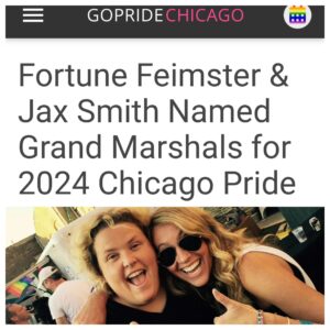 Fortune Feimster Instagram - Jax and I met 9 years ago at Chicago Pride so what a cool full circle moment for us to come back and both be the grand marshals this summer. We’re excited. See you at Pride, Chicago!